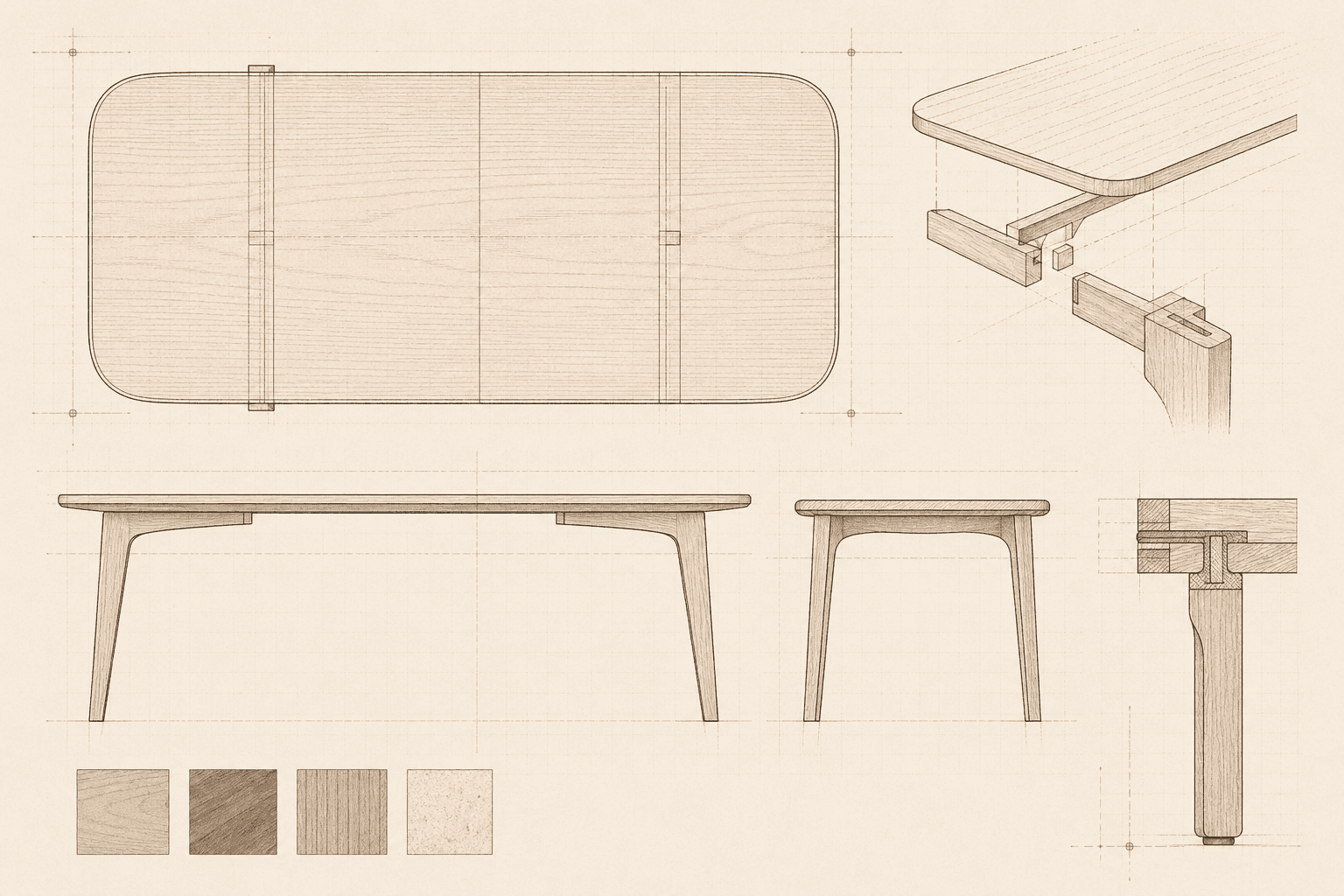 Plan de menuiserie d'une table design